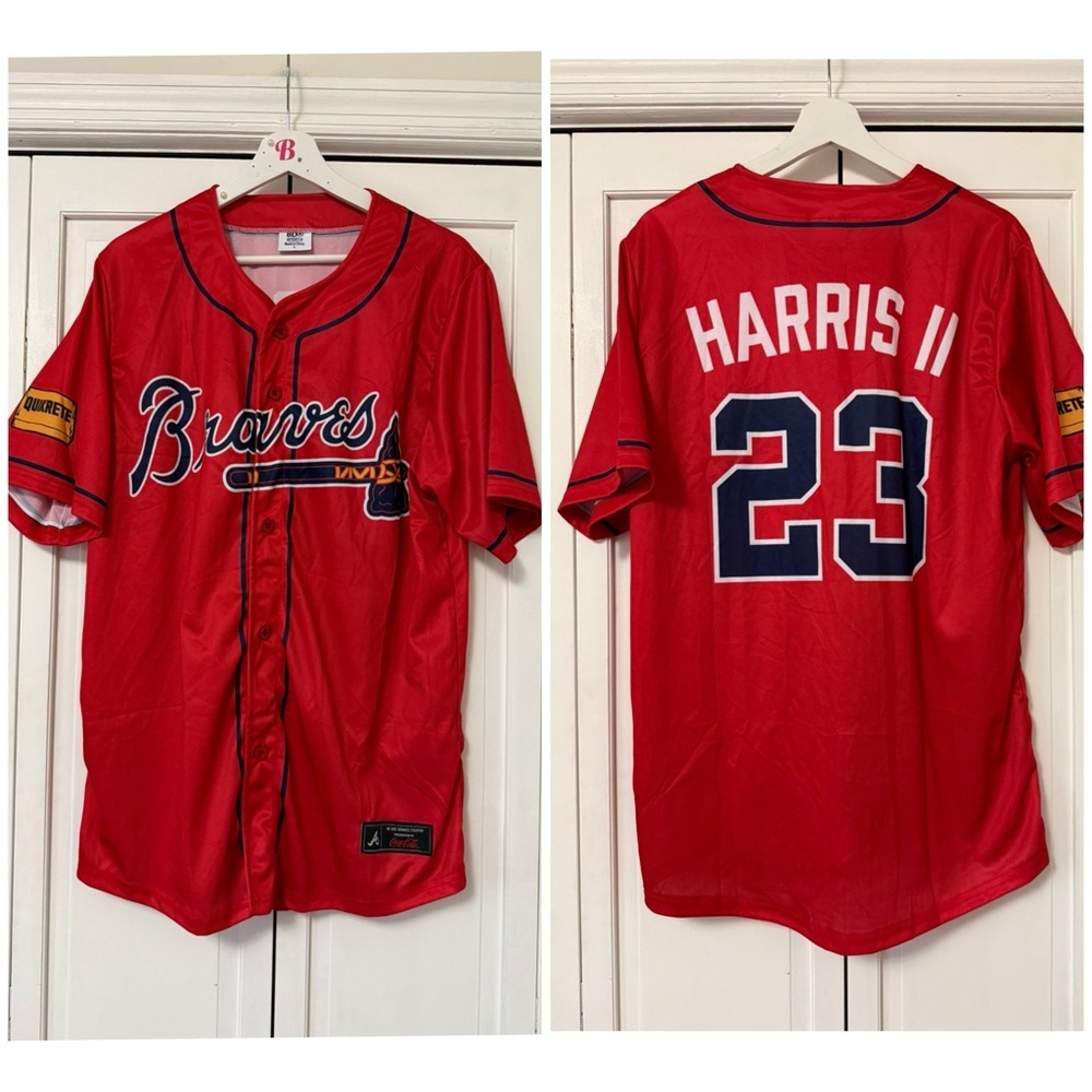 BDA Sports Red Atlanta Braves Baseball Jersey Number 23 Micheal Harris II Unisex